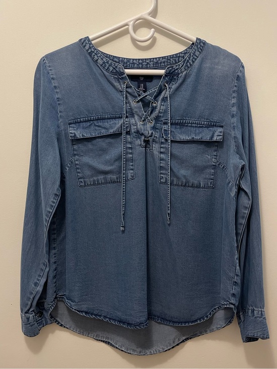 GAP Tops - GAP Denim Lace-Up Long Sleeve Top - Blue